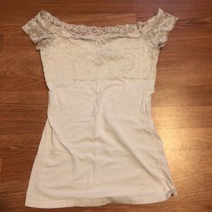 Pretty Off White T-Shirt with Lace Neck